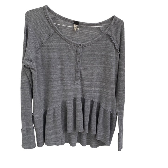 We The Free People Coastline Peplum Henley Thermal Long Sleeve Top - Picture 2 of 8